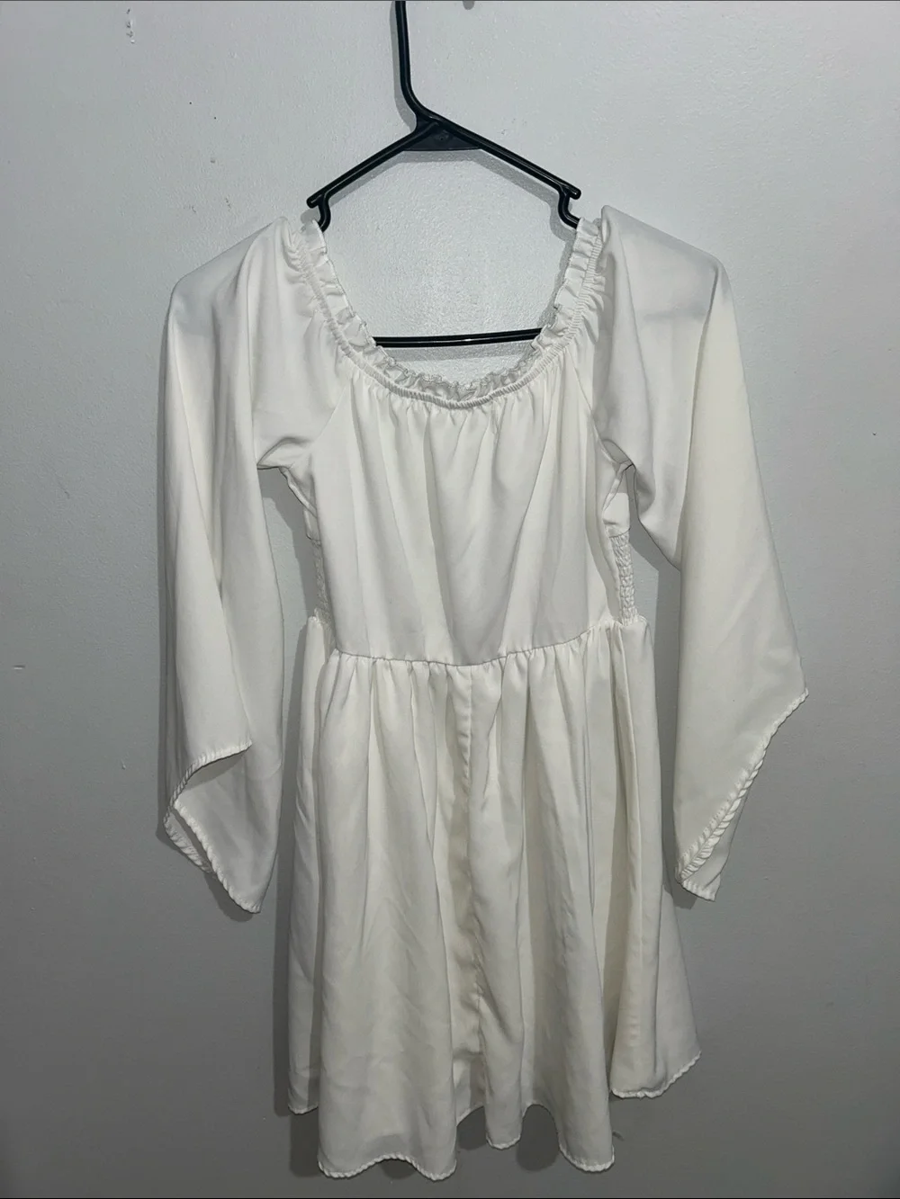 White Smocked Waist Long Sleeve Dress - Picture 2 of 2